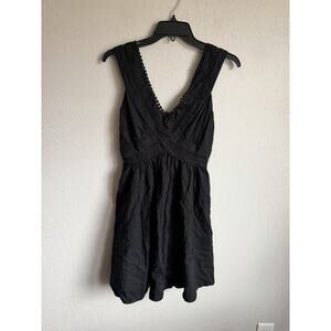 Zara Collection Black Linen Blend V-Neck Cut Out A-Line Mini Dress Womens 2